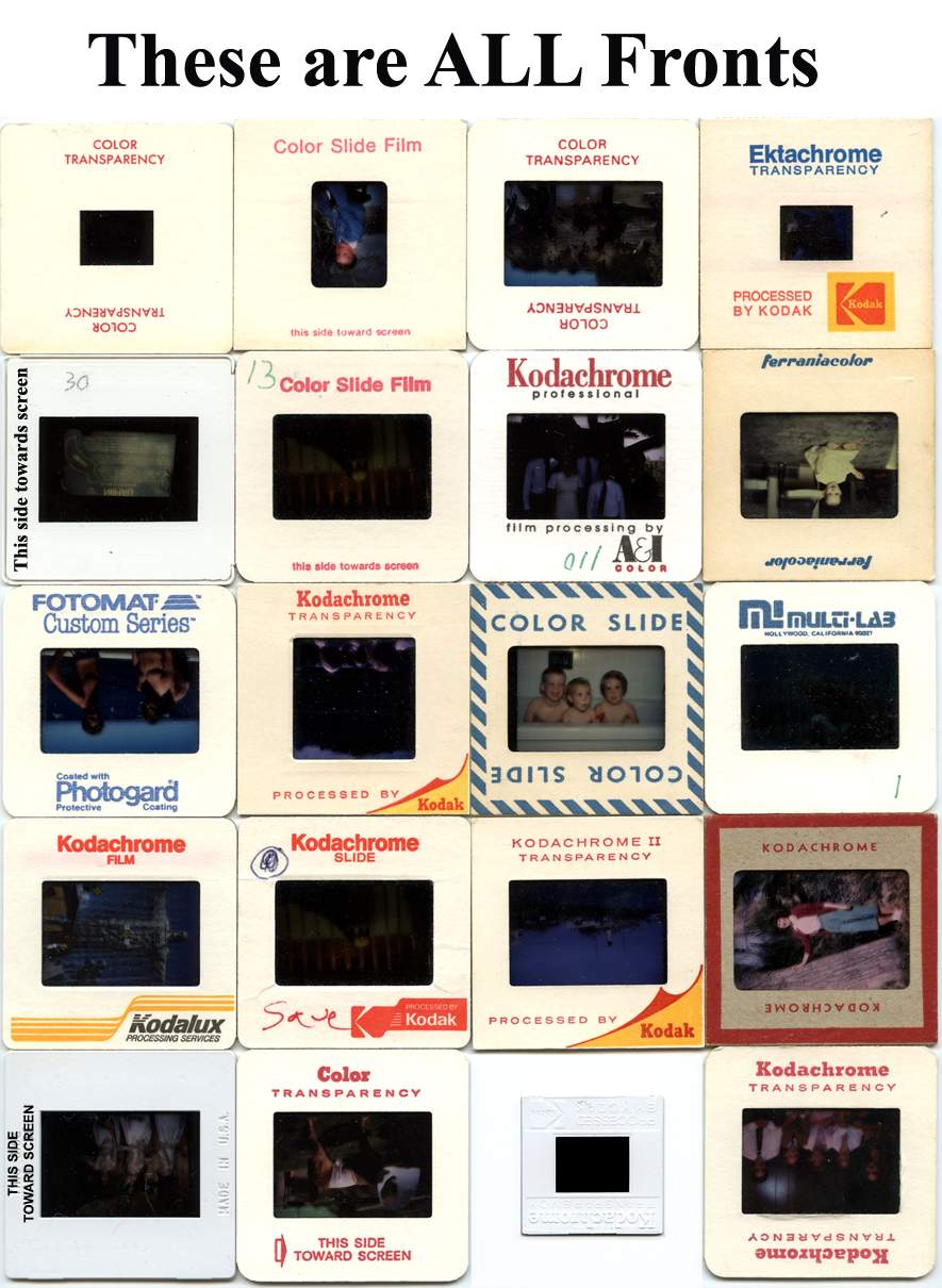 Examples of slide fronts showing colorful processor printing
